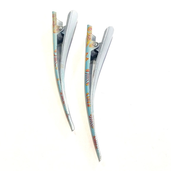 Updo Hair Clips Set of 2 Blue With Yellow Red Peacock Print - Picture 5 of 5
